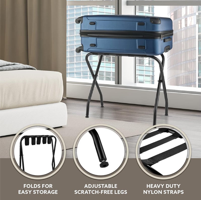 Bartnelli 2-Pack Folding Luggage Rack Collapsible Metal Suitcase Stand with Durable Black Nylon Straps- for Bedroom, Guest Room, or Hotel (Black Steel) - Image 3